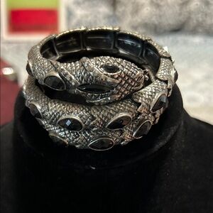Silver Snake Bracelet with Black Accents